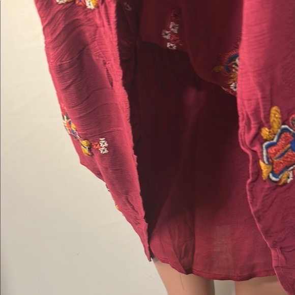 Free People Tunic Dress Boho Embroidered Lined Burgundy Oversized Pockets Sz M - Picture 7 of 15
